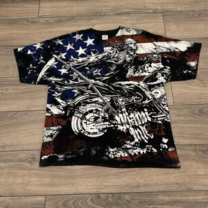 NEW Miami Ink T-Shirt 2XL Skeleton Biker Chopper Affliction Style AOP Tattoo Y2K